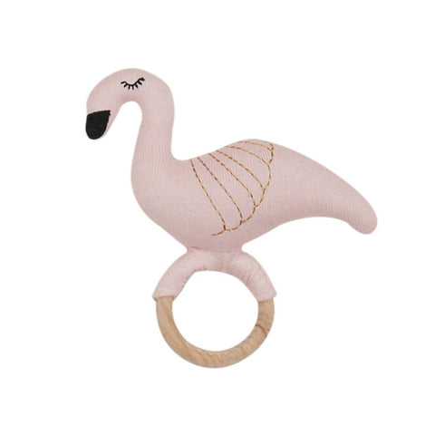 Dinosaur & Flamingo Cotton Rattle- Green & Pink