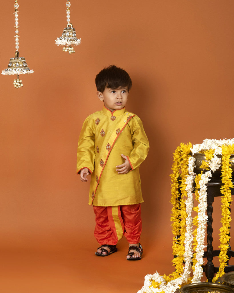Yellow and Orange Dhoti Kurta Set