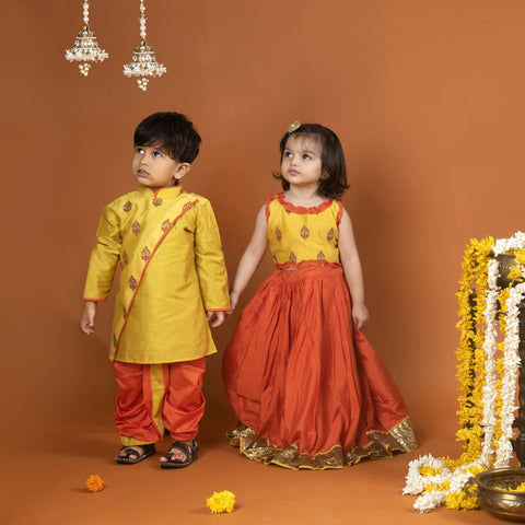 Yellow and Orange Dhoti Kurta Set