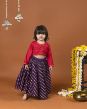 Load image into Gallery viewer, Red Sequin Work Top &amp; Purple Ghagra
