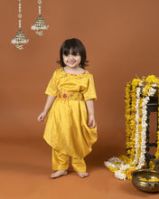 Load image into Gallery viewer, Yellow Cowl Kurta with Belt and Pant
