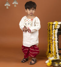 Load image into Gallery viewer, Red Off White Dhoti Kurta Set
