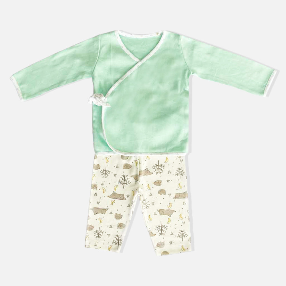 Mint Green Full Sleeves Jhabla With Cat Theme Pant Night Sets