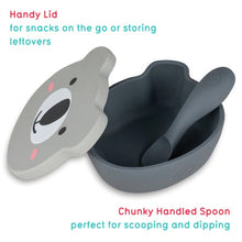 Load image into Gallery viewer, Grey Bear Baby &amp; Toddler Stay Put Suction Bowl with Lid &amp; Spoon
