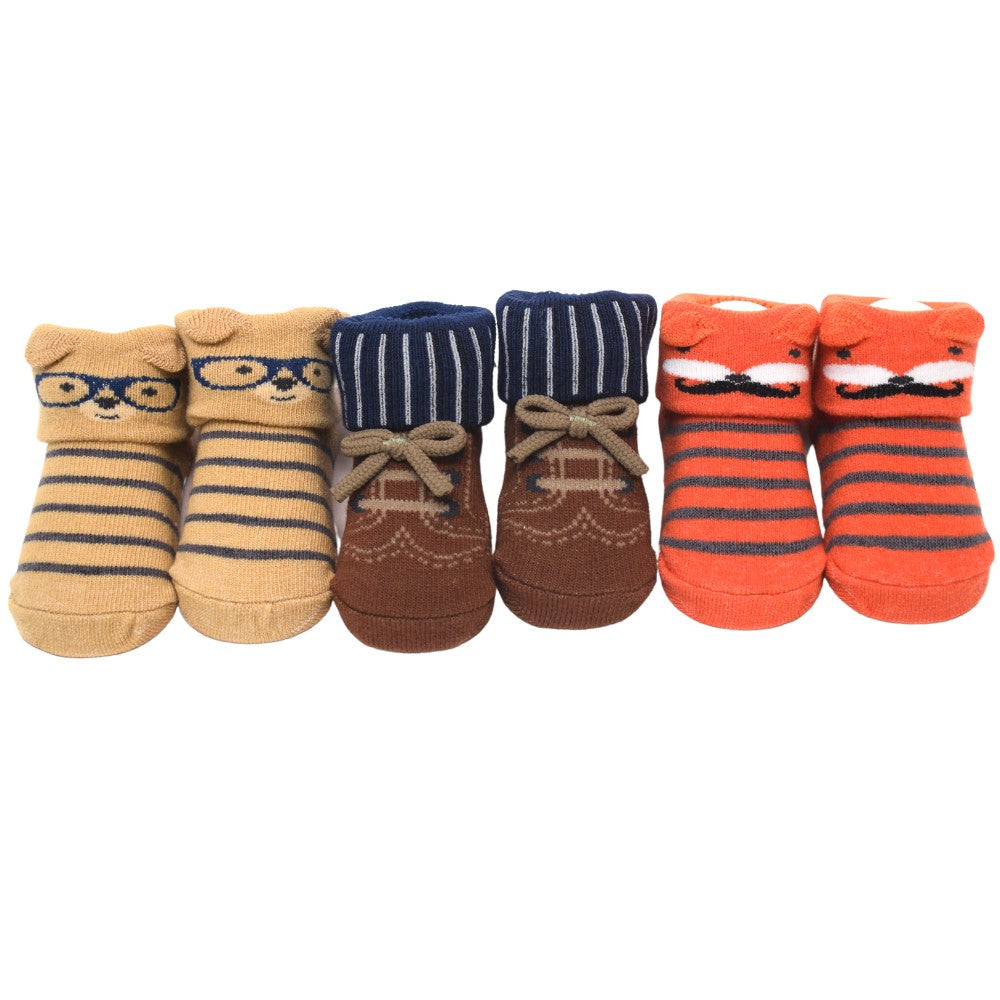 Orange Striped Socks Booties - Pack Of 3