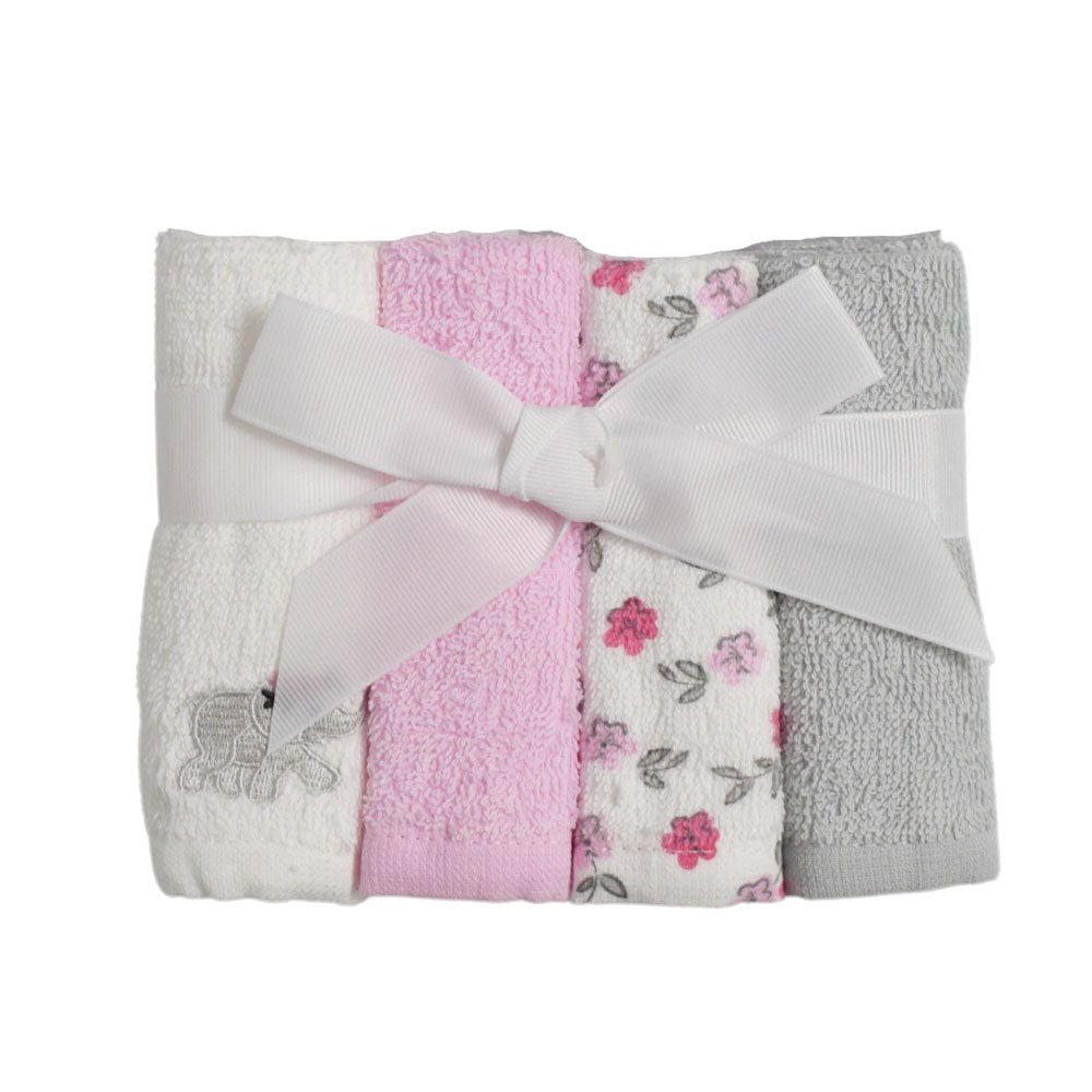 Multi Color Elephant Printed Wash Cloth/ Hand Towel - Set Of 4