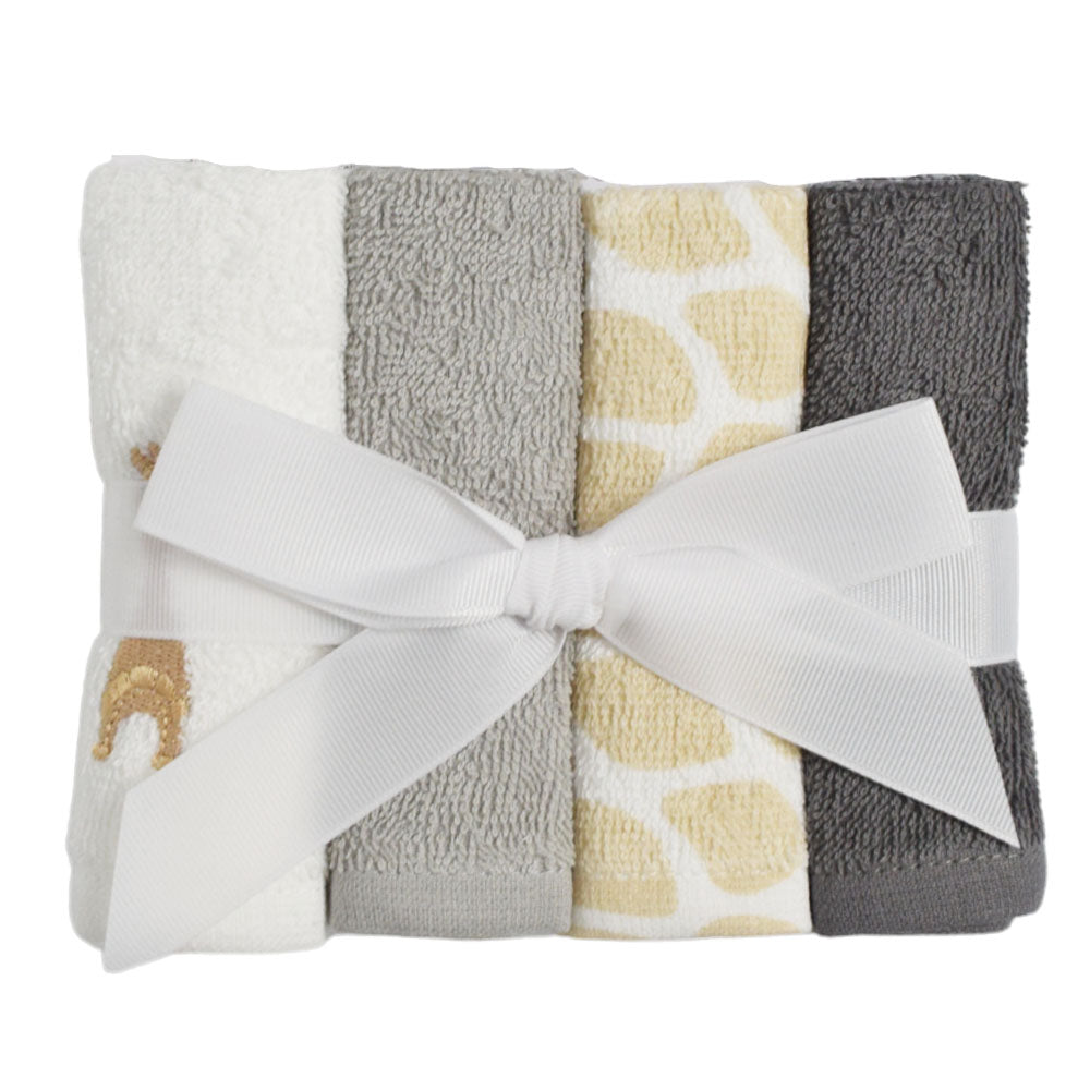 White And Grey Giraffe Printed Wash Cloth/ Hand Towel - Set Of 4