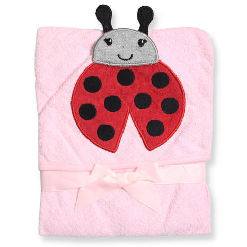 Pink Ladybug Embroidered Hooded Towels