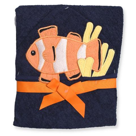 Navy Blue Clownfish Embroidered Hooded Towels