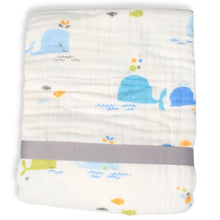 Load image into Gallery viewer, White Fish Theme Quilted Muslin Blanket
