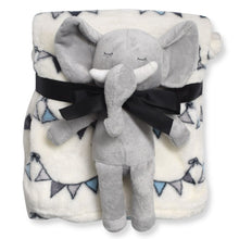 Load image into Gallery viewer, White Bunting Theme Blanket With Elephant Soft Toy
