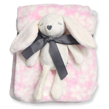 Load image into Gallery viewer, Pink Floral Printed Blanket With Bunny Soft Toy
