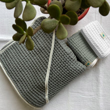 Load image into Gallery viewer, Organic Grey Waffle Hooded Towel Set
