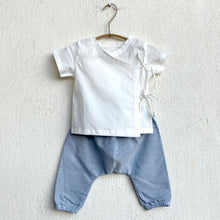 Load image into Gallery viewer, Organic Essential White Angarakha Top And Blue Chambray Pants
