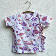 Load image into Gallery viewer, Organic Koi Peach Print Angrakha Top With Pants

