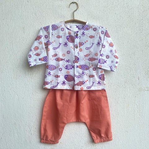 Organic Koi Peach Print Kurta With Pant