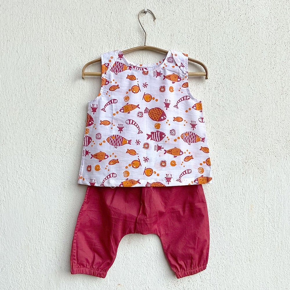 Organic Koi Red Jhabla With Red Pant