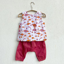 Load image into Gallery viewer, Organic Koi Red Jhabla And Peach Jhabla With Red Pants
