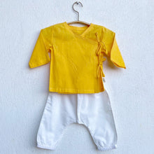 Load image into Gallery viewer, Organic Yellow Angrakha With White Pant
