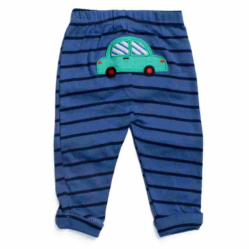 Blue Striped Lounge Pants With Car Applique Work