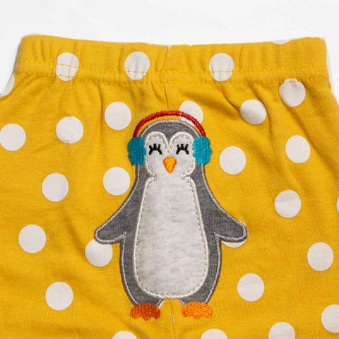 Mustard Polka Dot Lounge Pants With Penguin Applique Work
