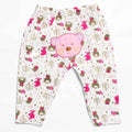 White Printed Lounge Pants With Bear Applique Work