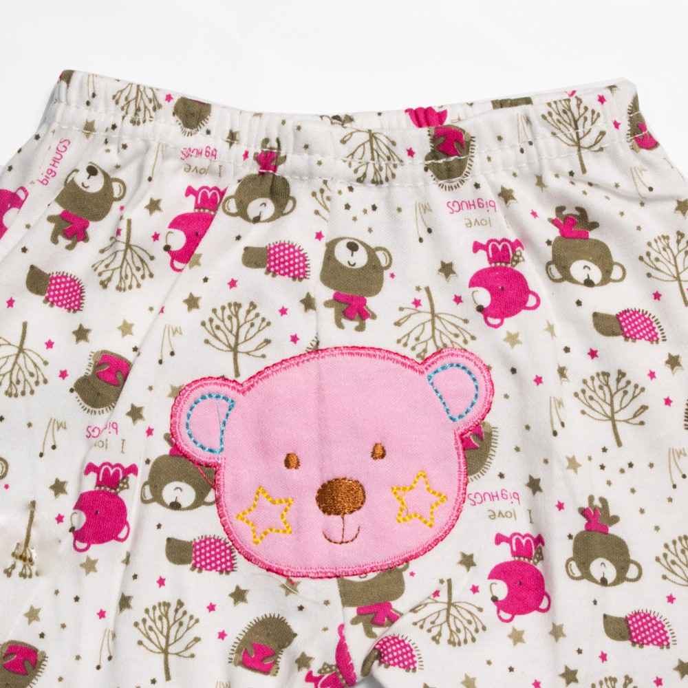 White Printed Lounge Pants With Bear Applique Work