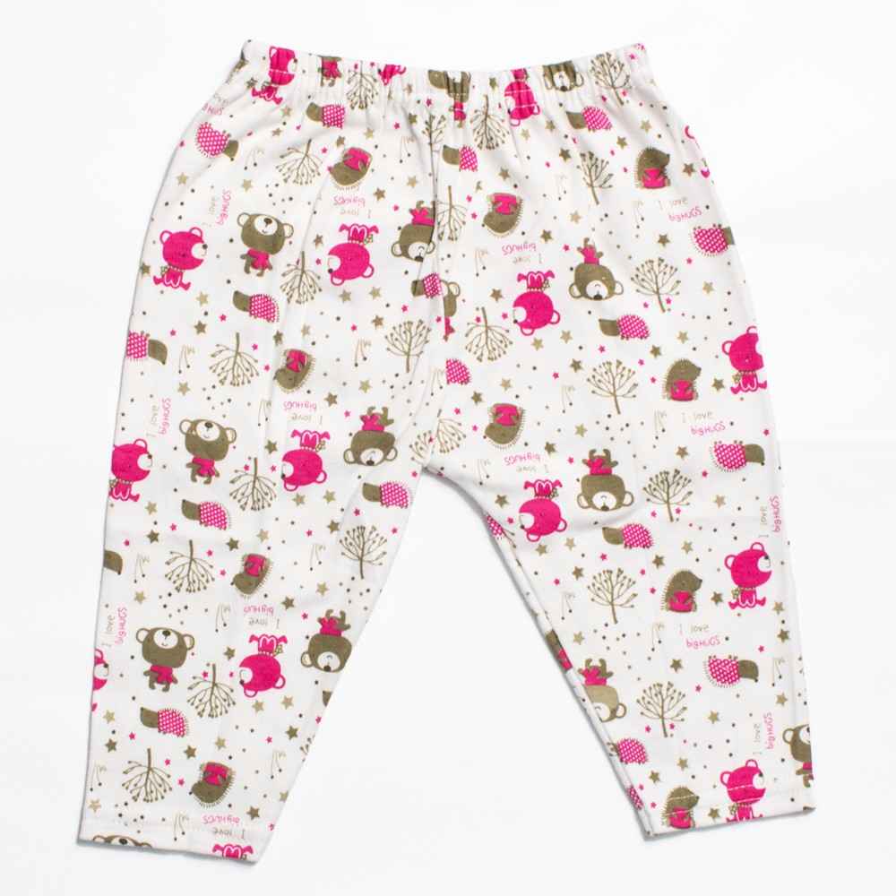 White Printed Lounge Pants With Bear Applique Work