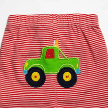 Load image into Gallery viewer, Red &amp; White Striped Lounge Pants With Car Applique Work
