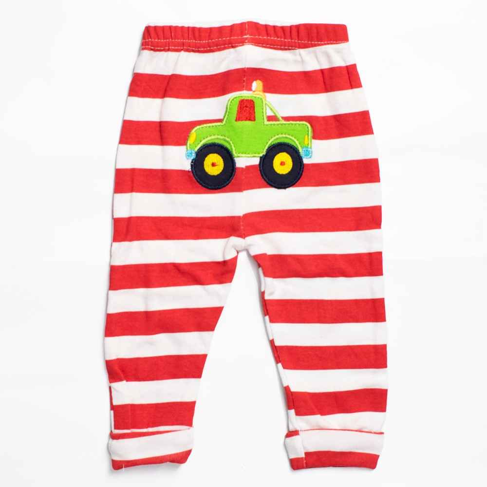 Red & White Lounge Pants With Car Applique Work