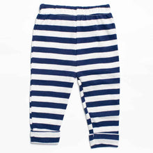 Load image into Gallery viewer, White &amp; Navy Striped Lounge Pants With Mango Applique Work
