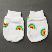 Load image into Gallery viewer, White Rainbow Theme Cap, Mitten &amp; Booties Set
