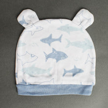 Load image into Gallery viewer, Blue Shark Theme Cap, Mitten &amp; Booties Set
