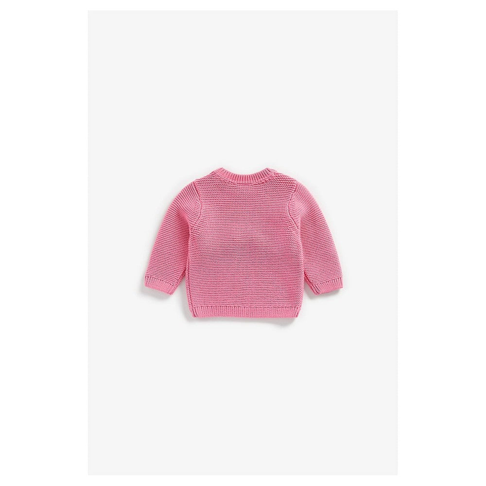 Pink Zebra Embroidery And Pom Pom Sweater
