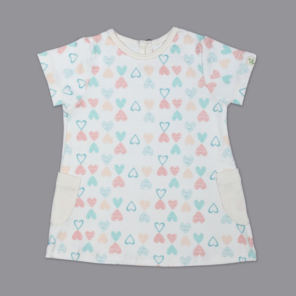 White Heart Printed Half Sleeves Dress
