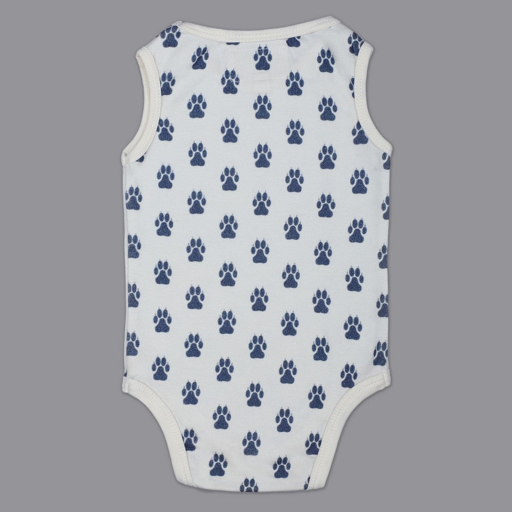 White Paws Printed Sleeveless Onesie
