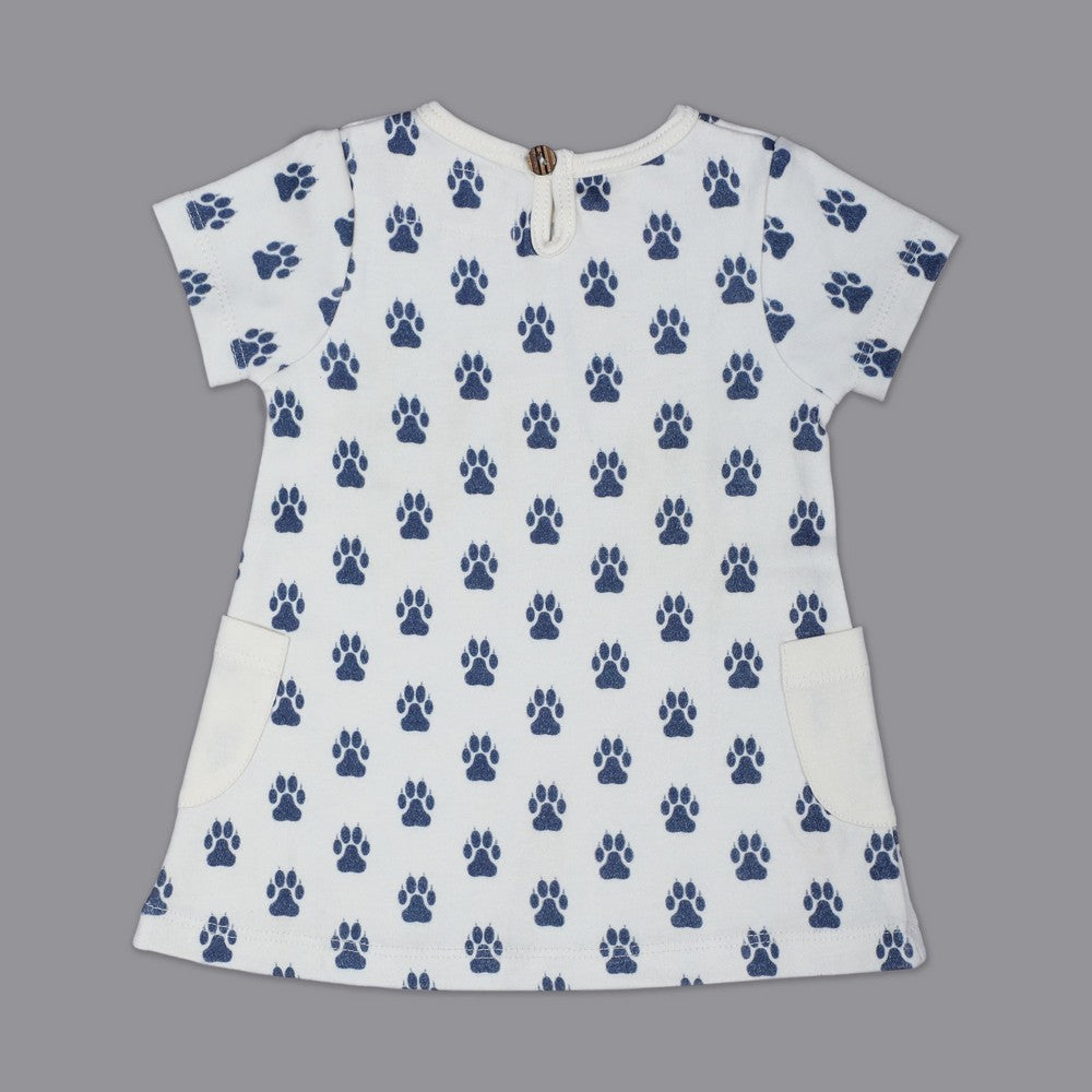 White Paws Printed Half Sleeves Dress