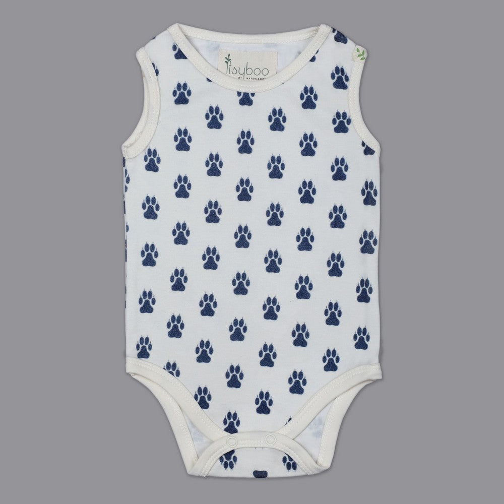 White Paws Printed Sleeveless Onesie
