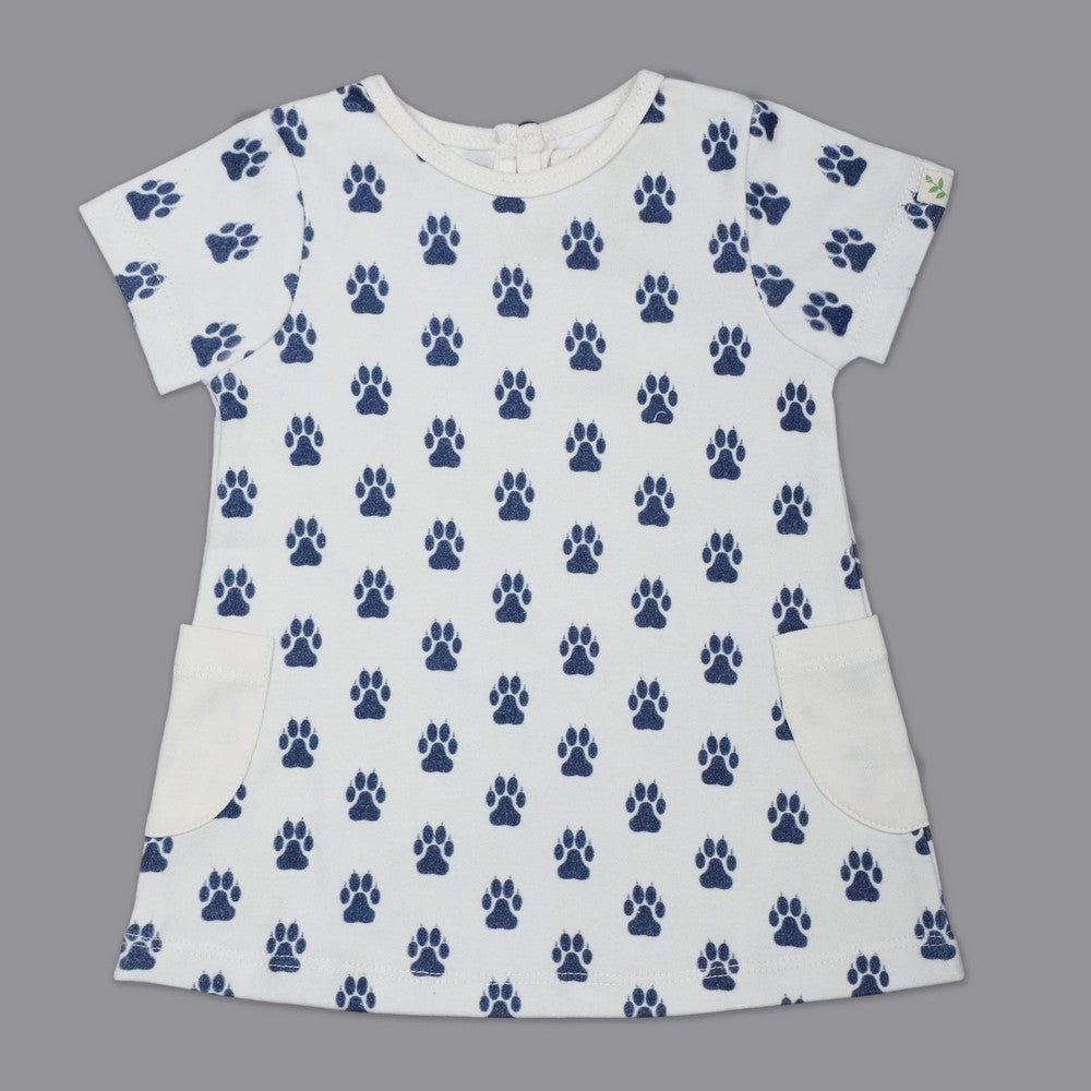 White Paws Printed Half Sleeves Dress
