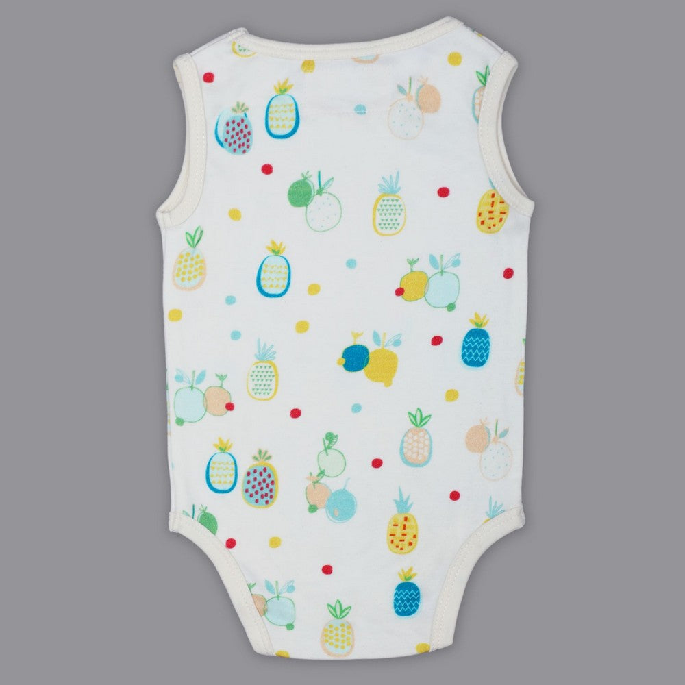 White Pineapple Printed Sleeveless Onesie