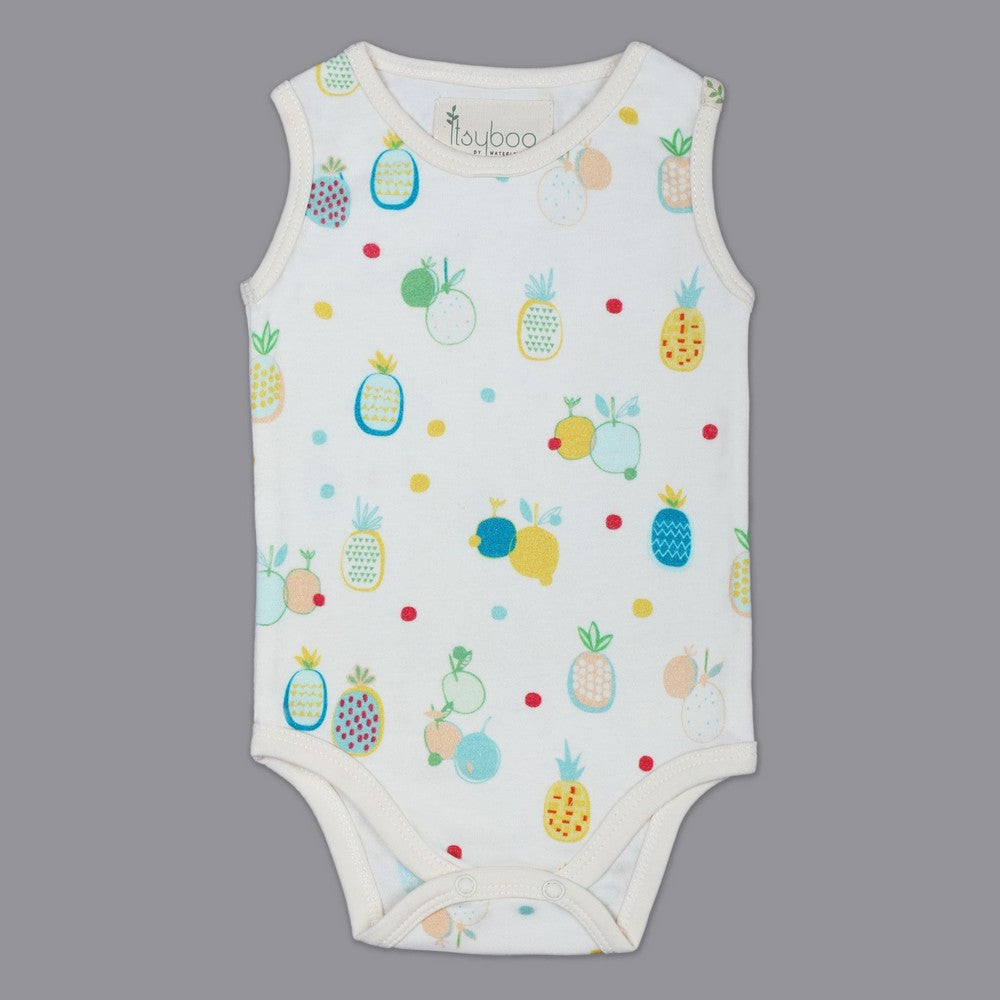White Pineapple Printed Sleeveless Onesie