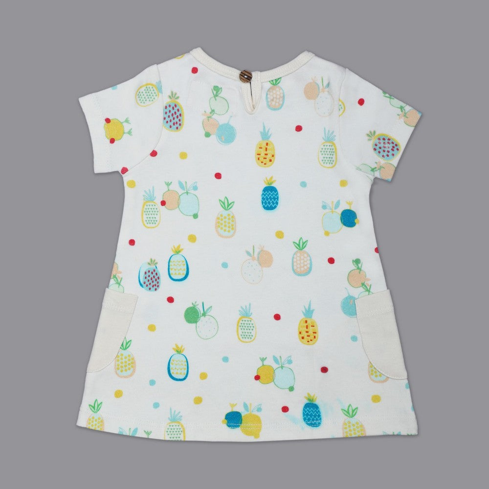 White Pineapple Printed Half Sleeves Dress