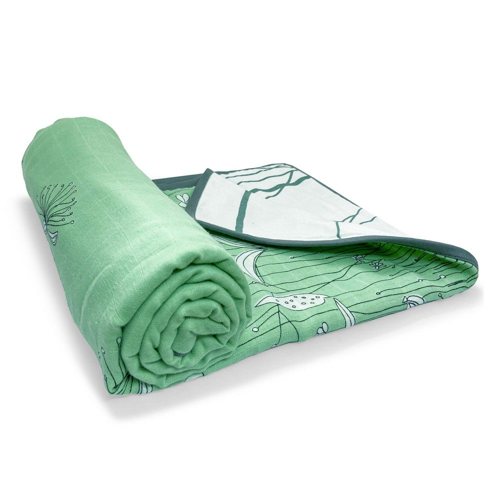 Green Spring Flower Reversible Baby Muslin Blankets