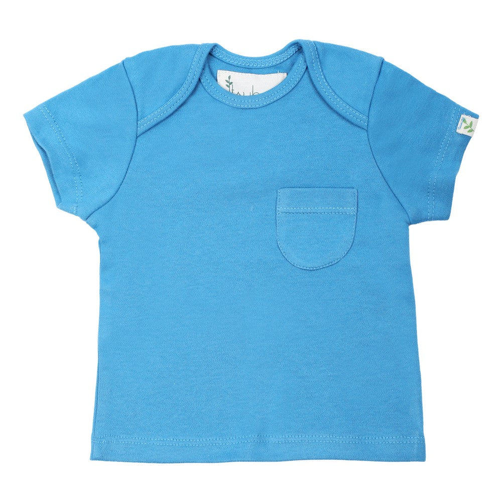 Aqua Plain Half Sleeves T-Shirt With Front Pocket