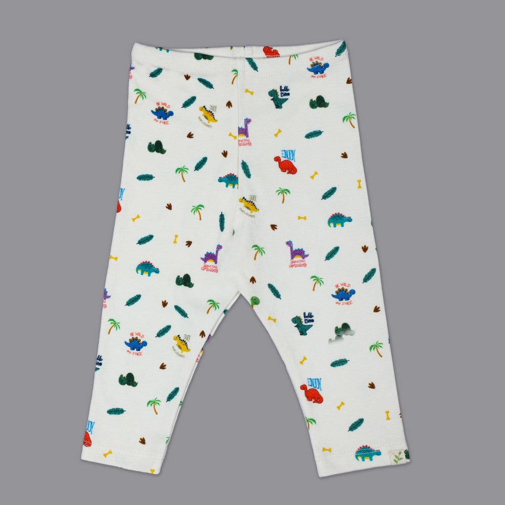 White Dino Printed Leggings