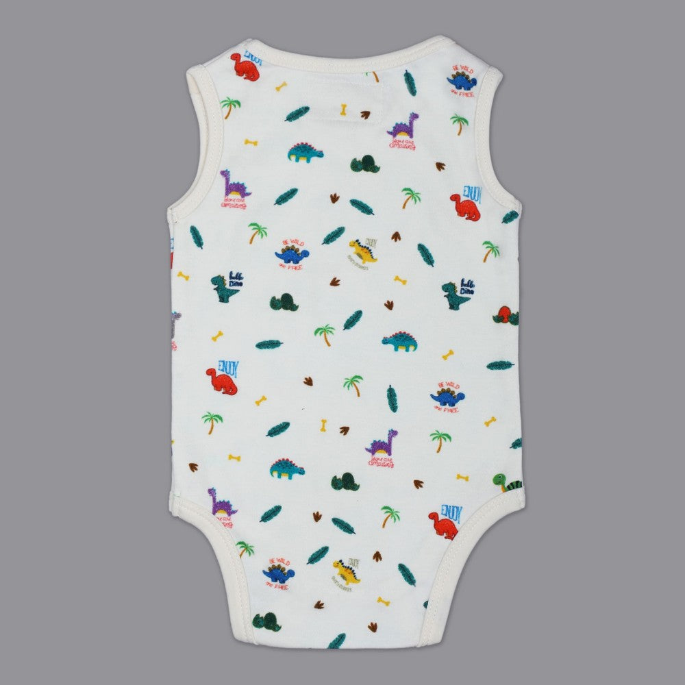 White Dino Theme Sleeveless Onesie