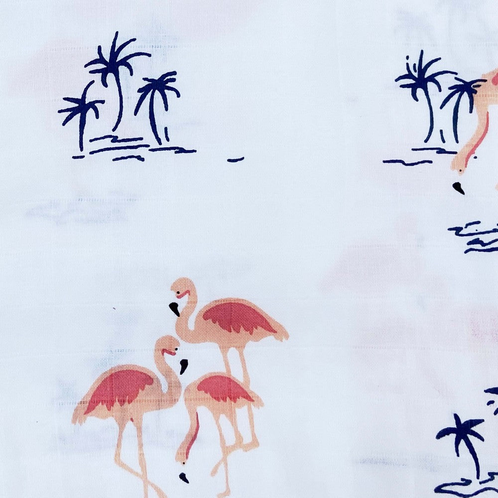 Flamingo & Classic White Design Muslin Swaddle Wrap- Pack Of 2