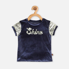 Load image into Gallery viewer, Navy Velvet Sequin Embellished Party Top
