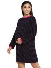 Load image into Gallery viewer, Striped Crew Neck Full Sleeves Nursing Maternity T-Shirt Dress
