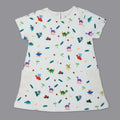 White Dino Theme Half Sleeves Dress
